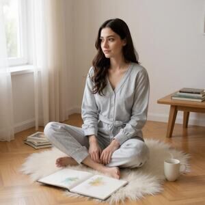 GAP Soft Knit V Neck Jumpsuit Gray Long Sleeve Tie Waist Comfort Womens Large